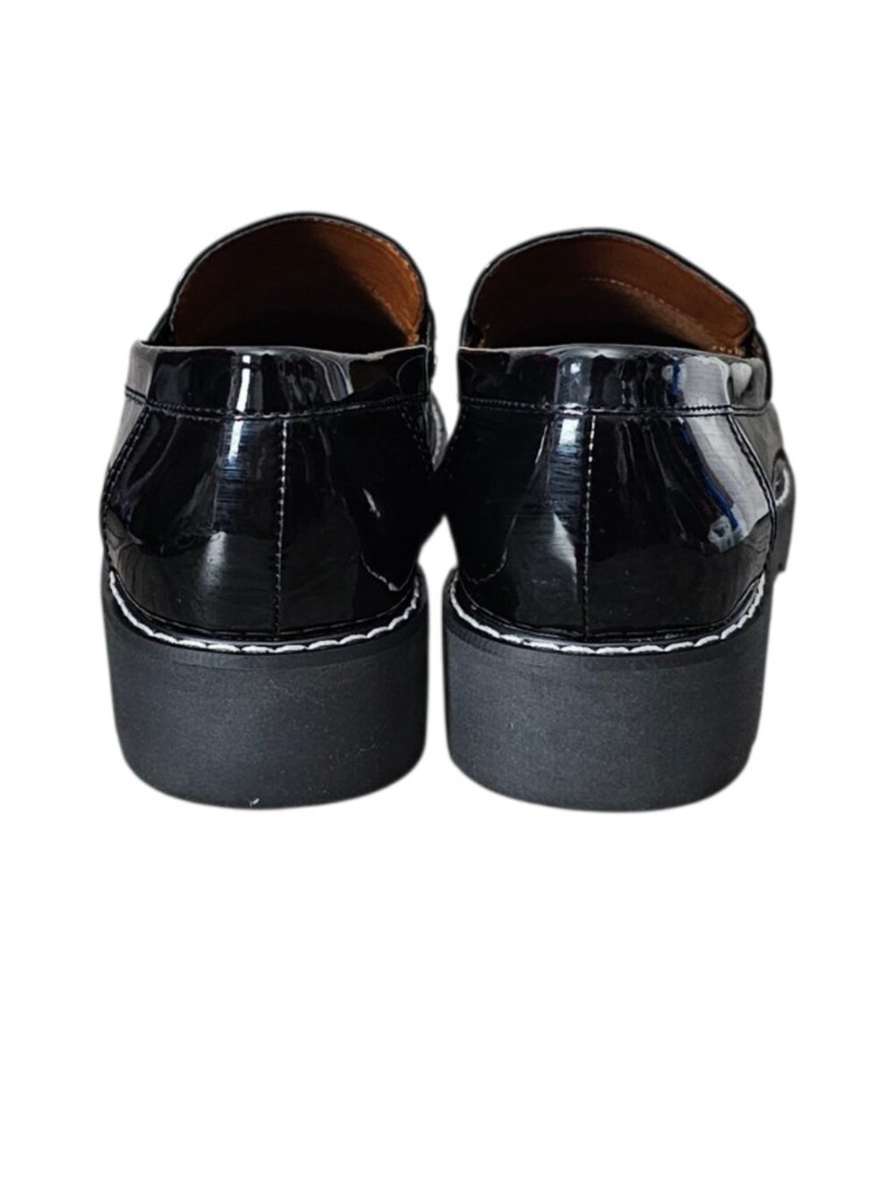 Franco Sarto Cassandra New Black Patent Platform Lug Sole Penny Loafers Size 8M - Picture 6 of 11